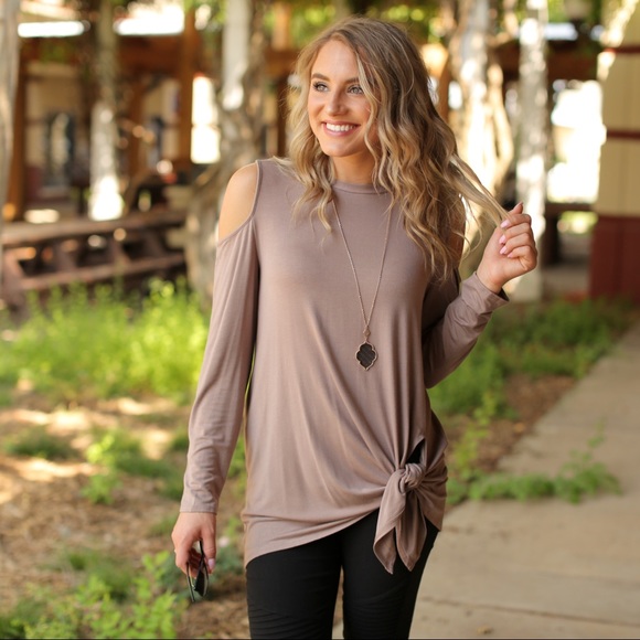 ✨LAST ONE✨Taupe Side Knot Cold Shoulder Tunic - Picture 2 of 2